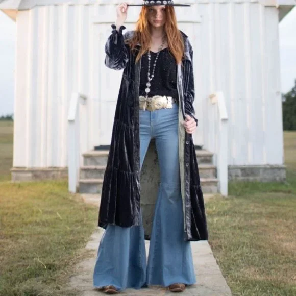 Free People Float On Super Flare Jeans 27 Bermondsey Blue Denim Boho - Picture 3 of 9